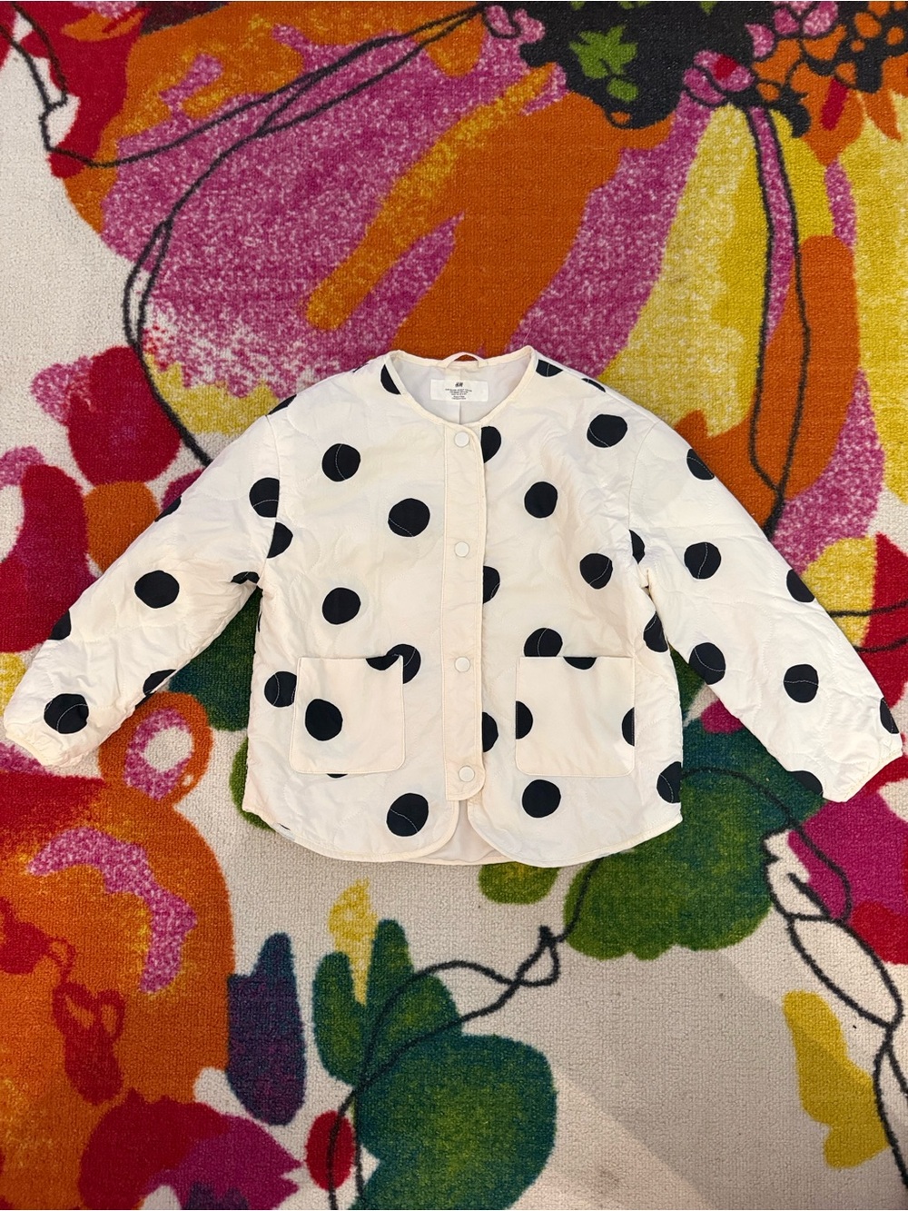 H&M girl Quilted Jacket with Black Polka Dots